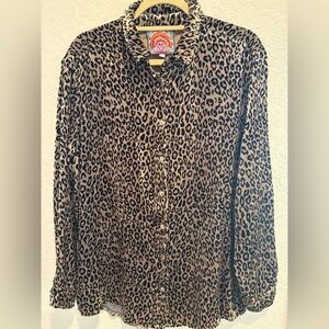 Johnny Was Leopard Print Silk Button-Up Shirt size Large